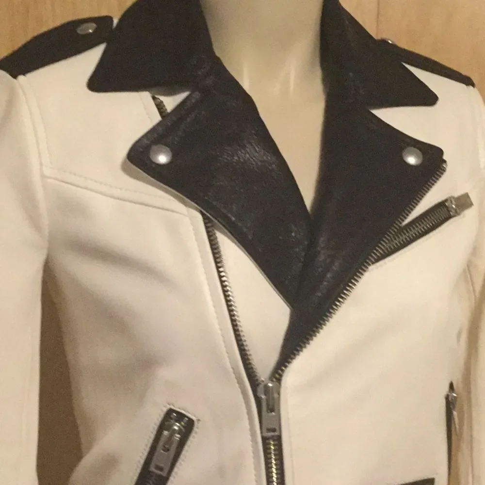 IRO White and Black Yulia Leather Jacket in Ecru - Picture 8 of 16